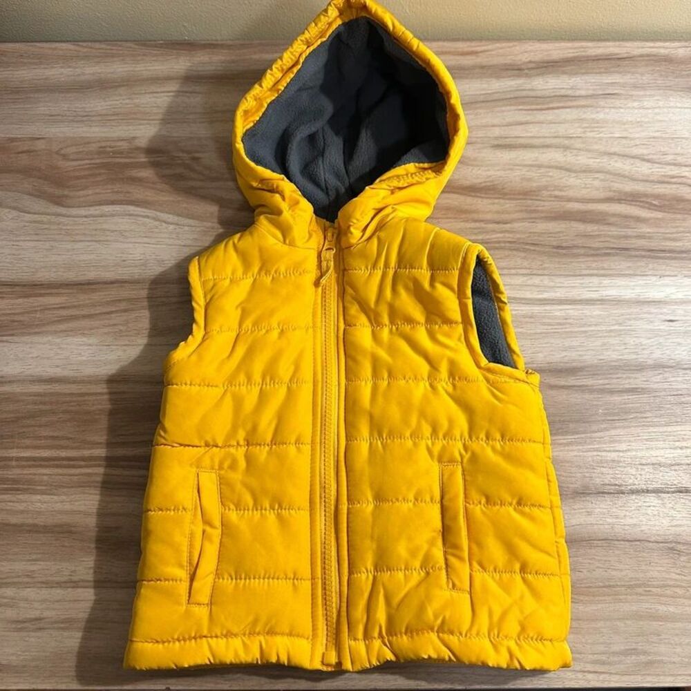 Little Me Yellow Hooded Puffer Vest 18M Baby Toddler Fleece Lined Zip jacket